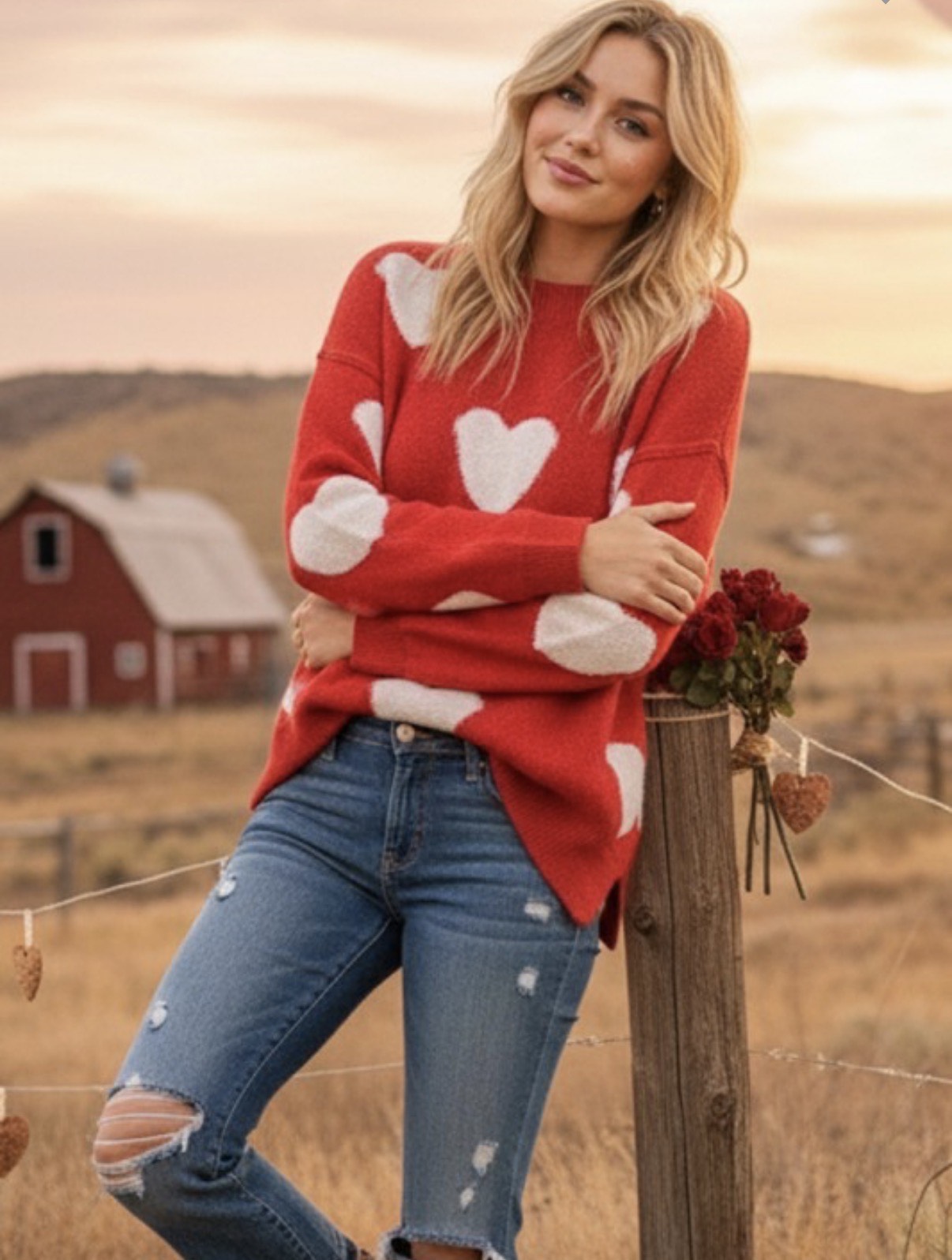 Oversized Valentine Side Slit Heart Sweater