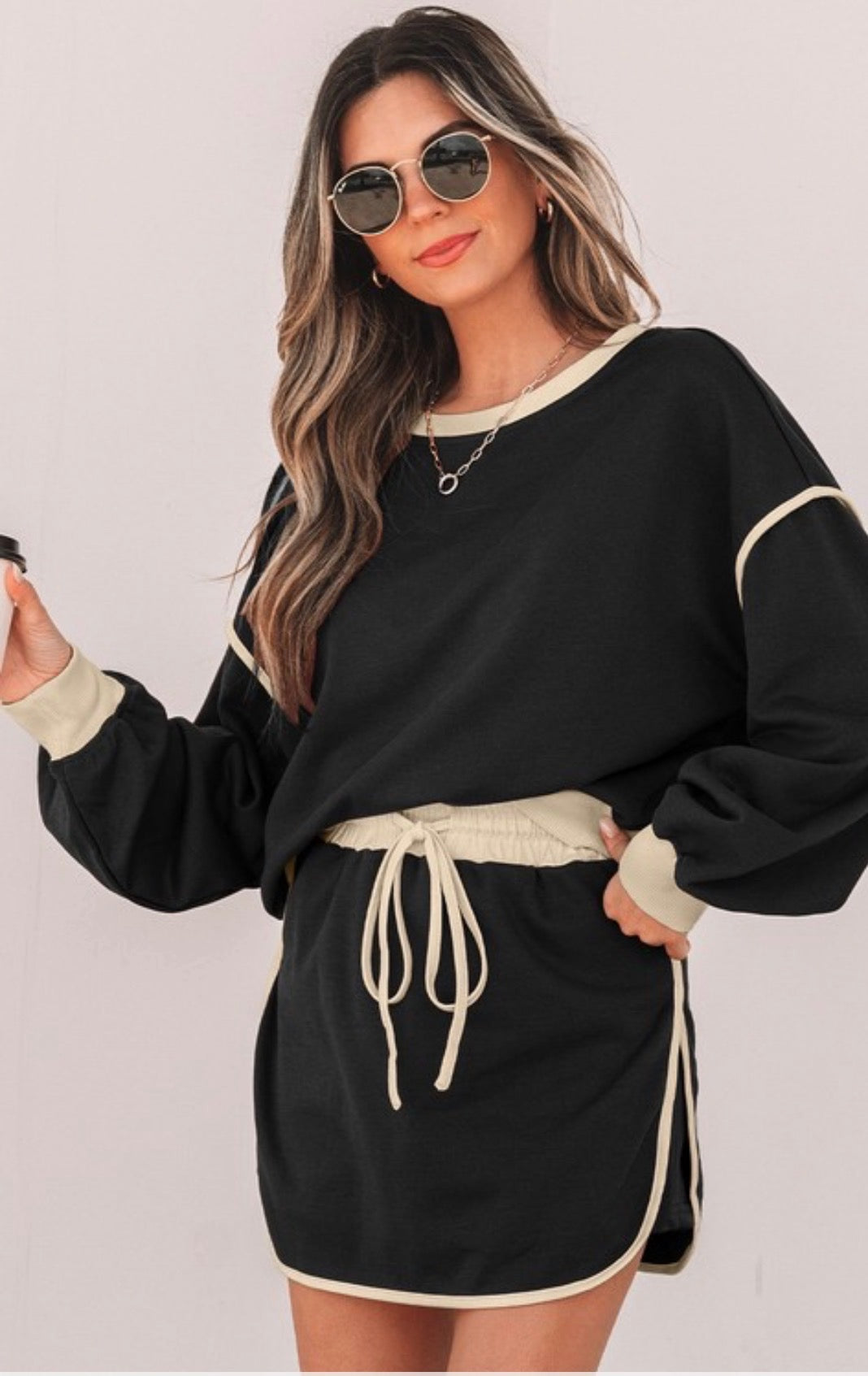 Loose Pullover Waist Skort Set