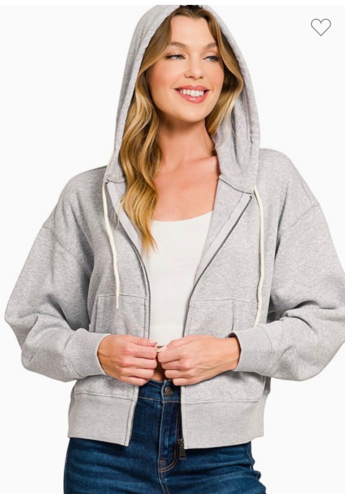 Fleece Cropped Zip up Hoodie with Pockets