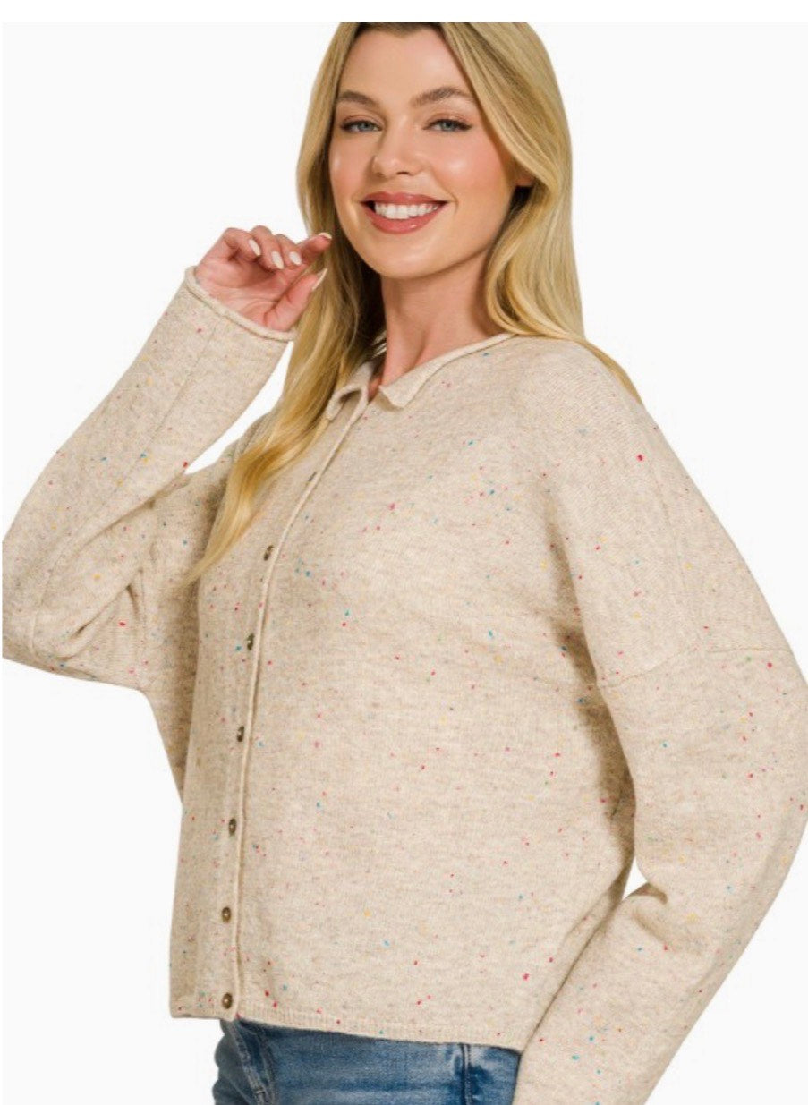 Collared Button Down Cardigan Sweater