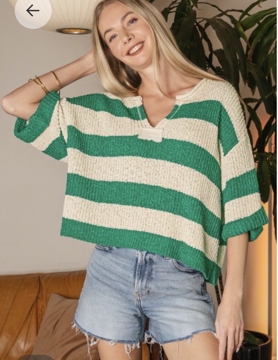 Split Neck Stripe Sweater