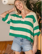 Split Neck Stripe Sweater