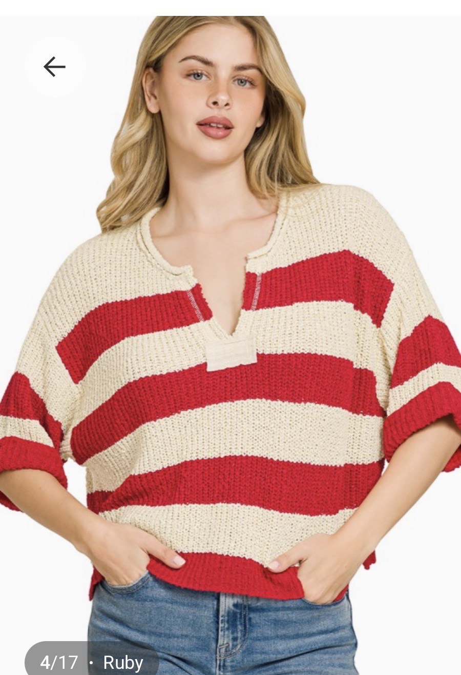 Split Neck Stripe Sweater