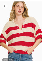 Split Neck Stripe Sweater