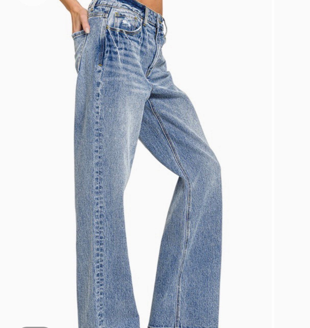Medium Washed Straight Denim Pants