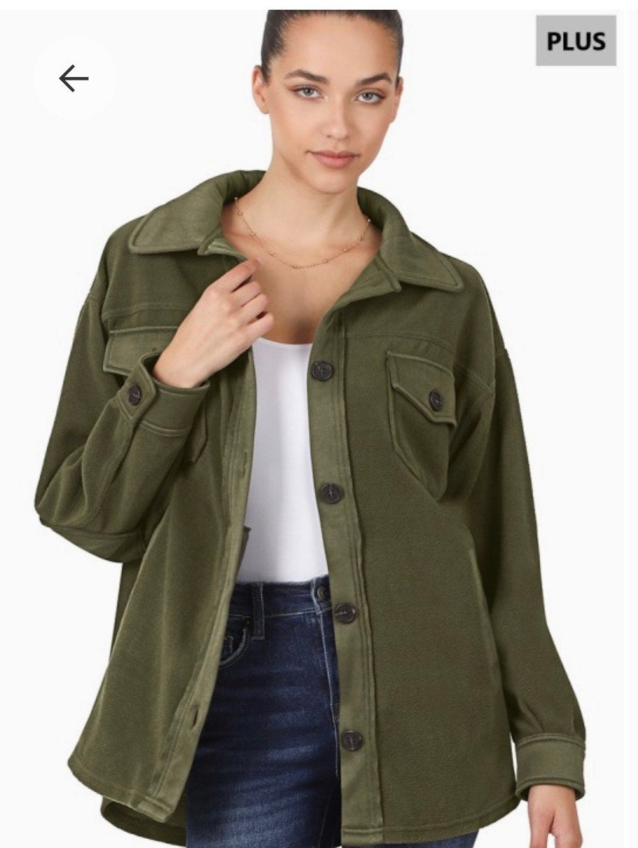 (Plus) Oversized Basic Fleece Shacket