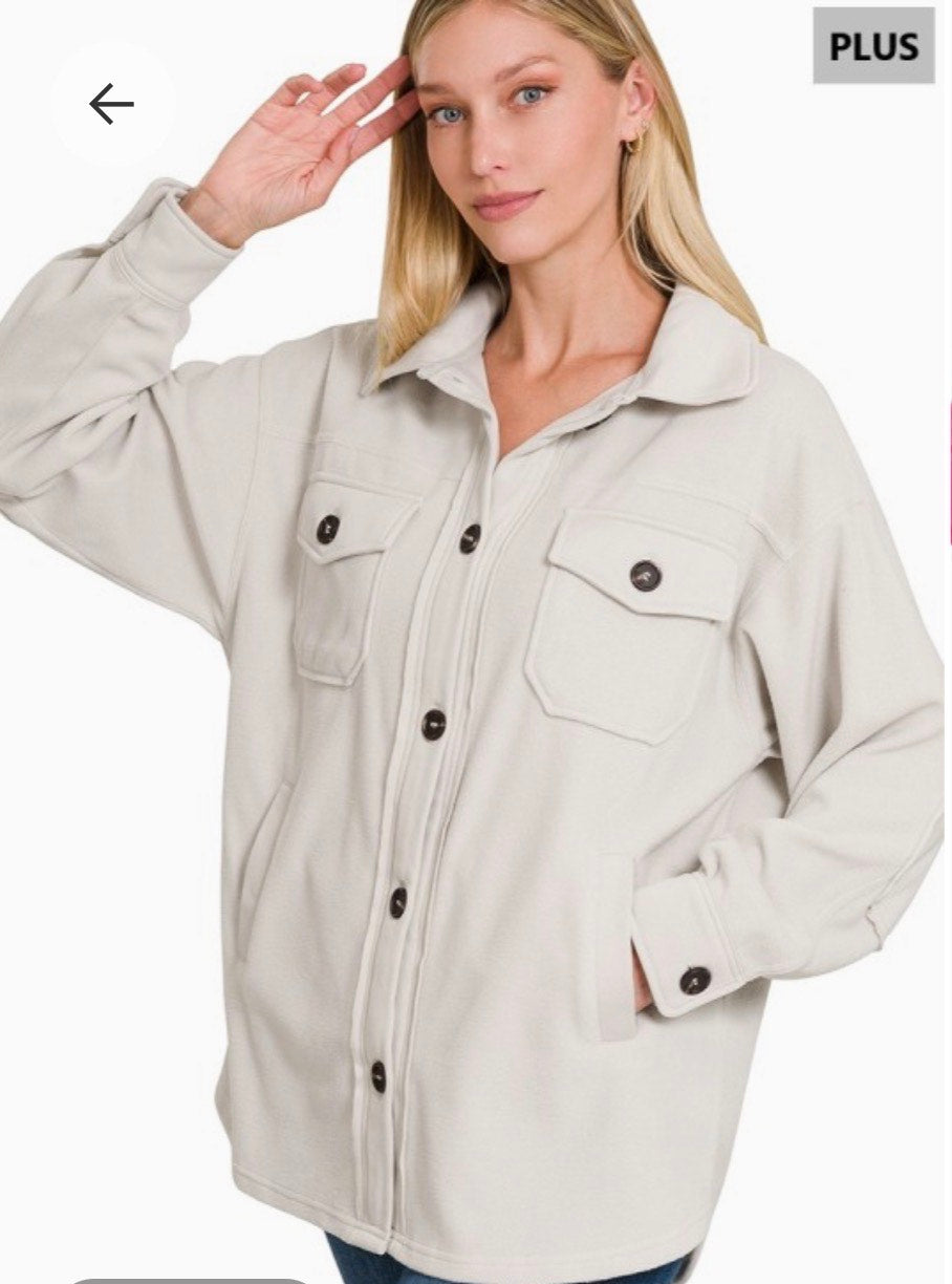 (Plus) Oversized Basic Fleece Shacket