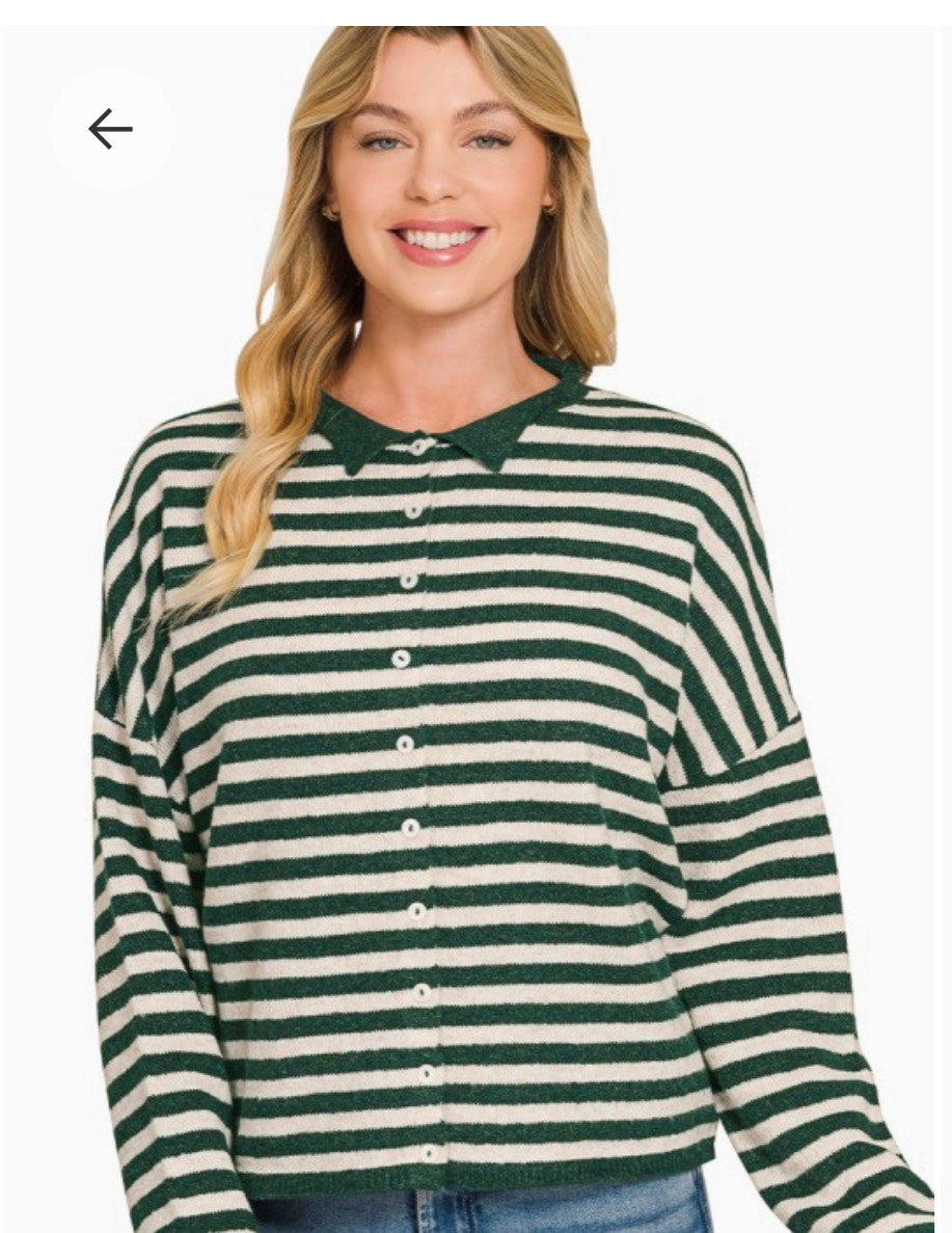 Striped Collared Button-Down Sweater Cardigan
