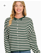 Striped Collared Button-Down Sweater Cardigan