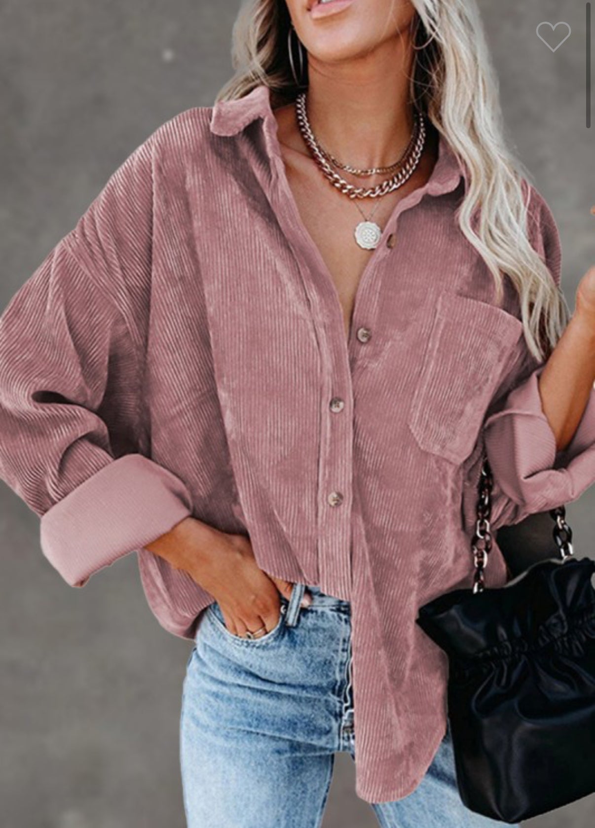 Oversized Corduroy Button Down Shacket Jacket
