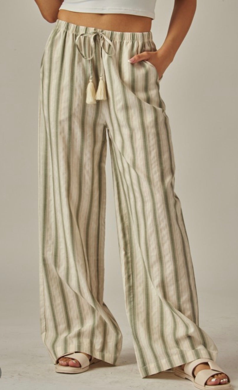 Striped Relaxed Wide Leg Linen Pants