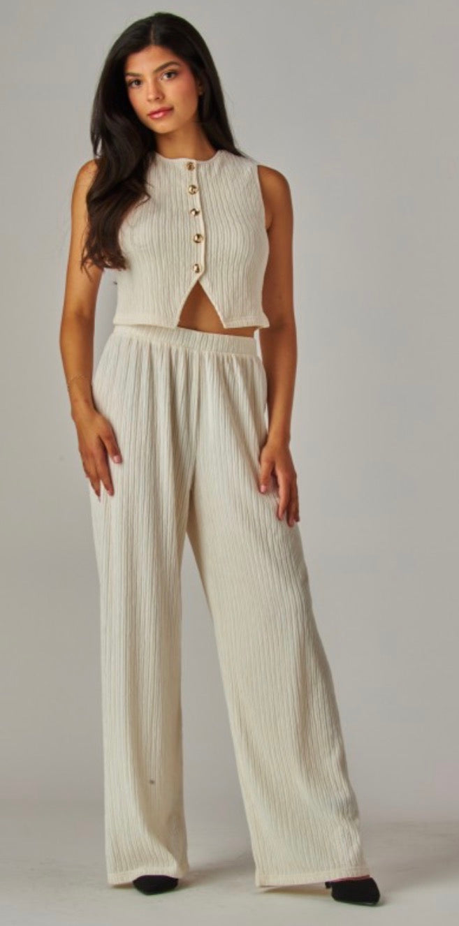 Crinkled Plisse Waistcoat 2 Piece Set
