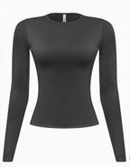 Long Sleeve Round Neck Solid Basic Top