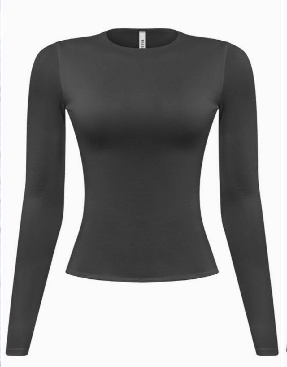Long Sleeve Round Neck Solid Basic Top