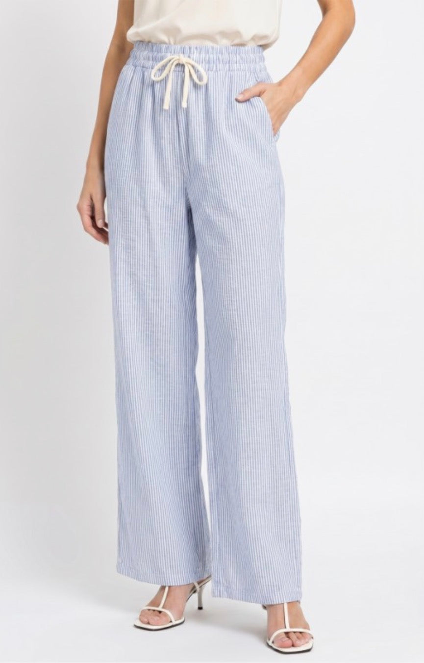 Striped Drawstring Straight Pants