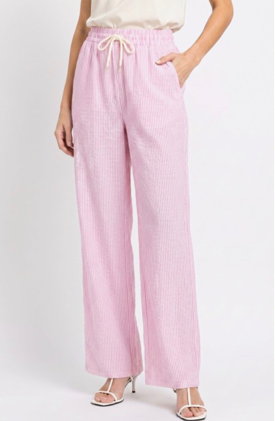 Striped Drawstring Straight Pants