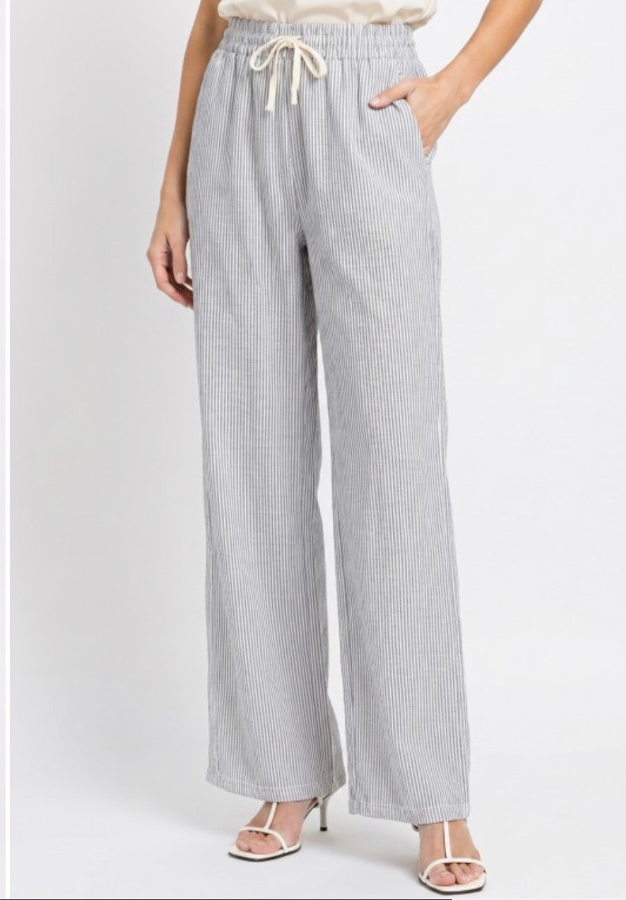 Striped Drawstring Straight Pants