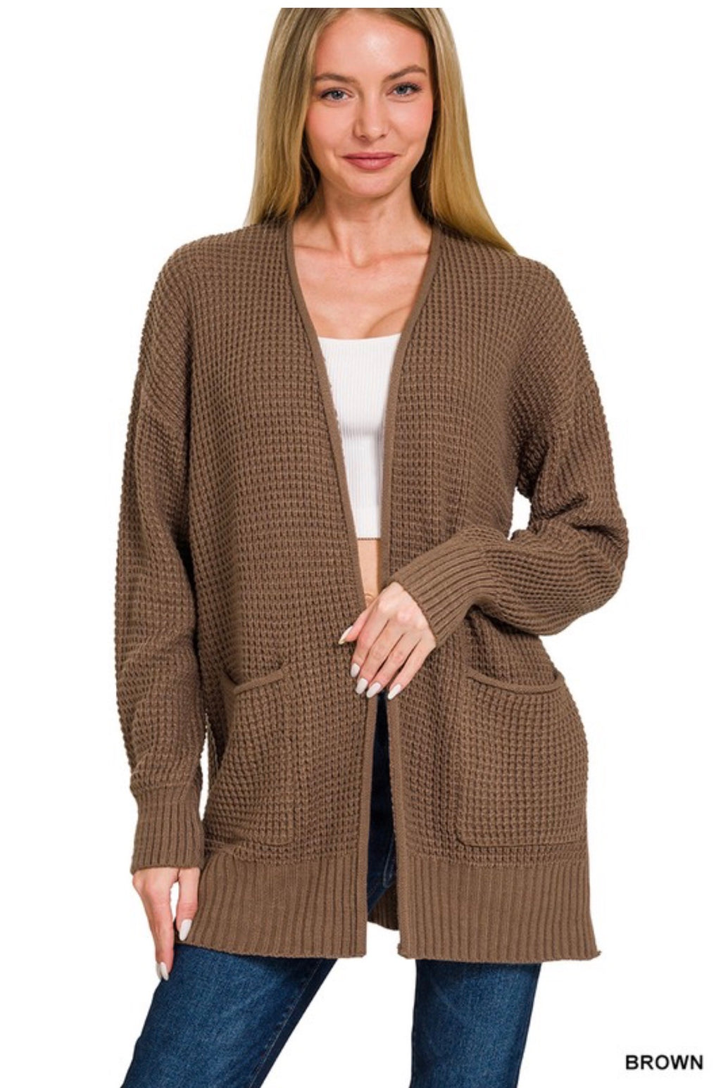 Waffle Open Cardigan Sweater