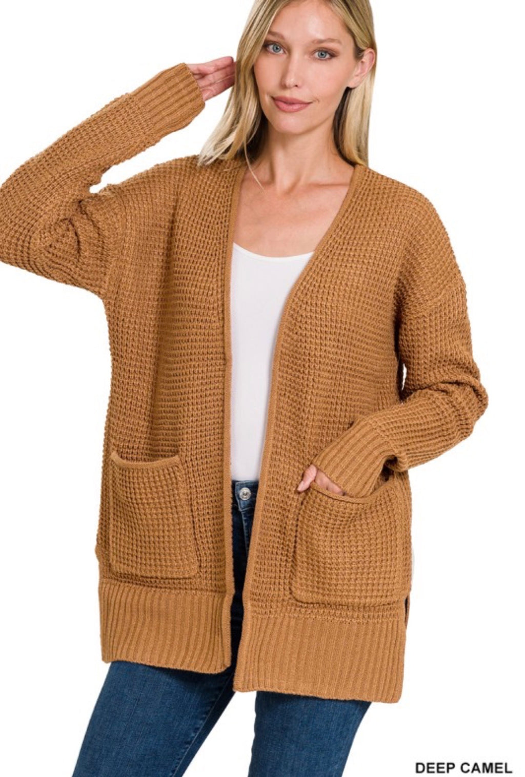 Waffle Open Cardigan Sweater
