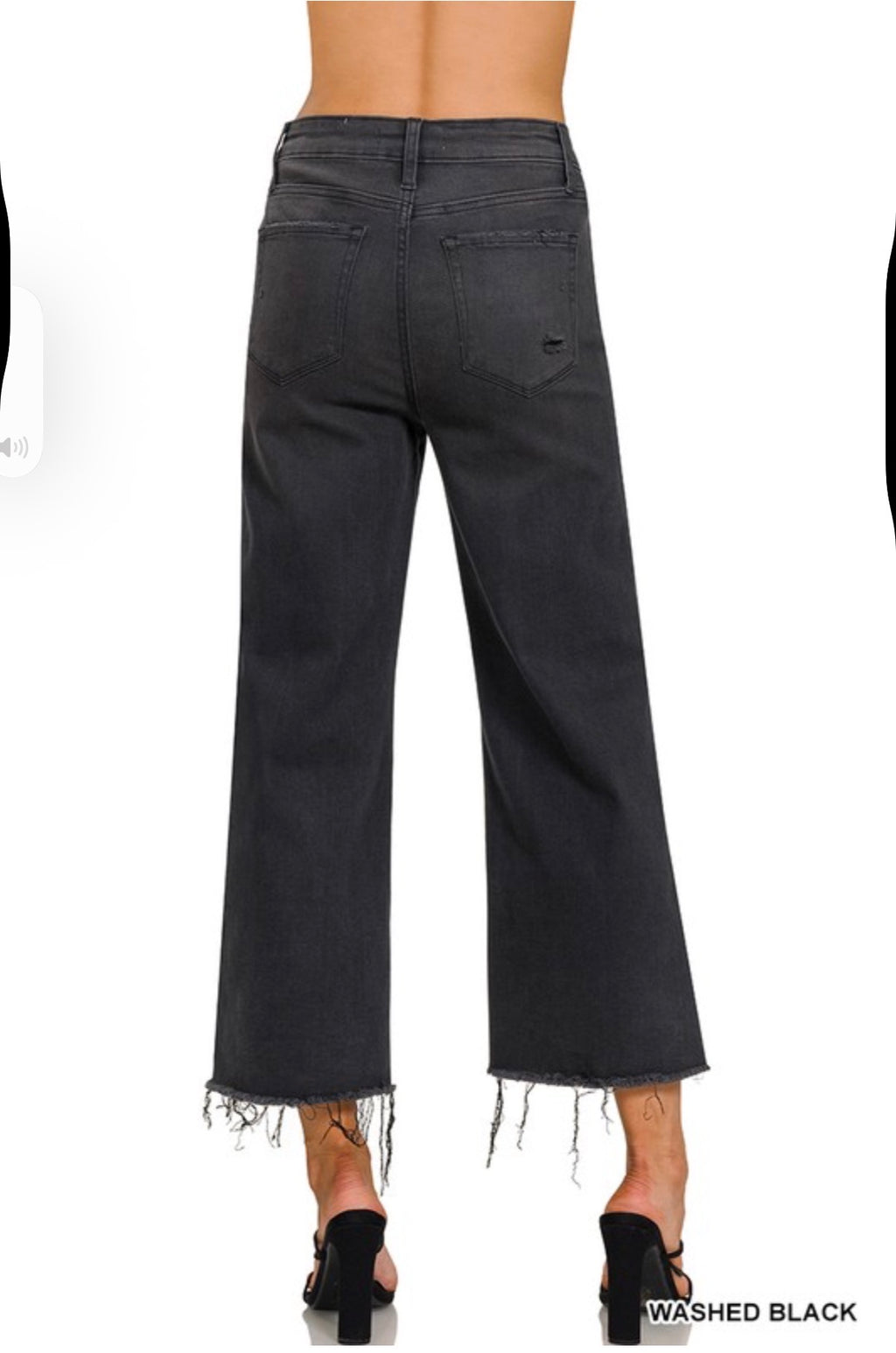 High Rise Washed Black Cropped Jean Pants