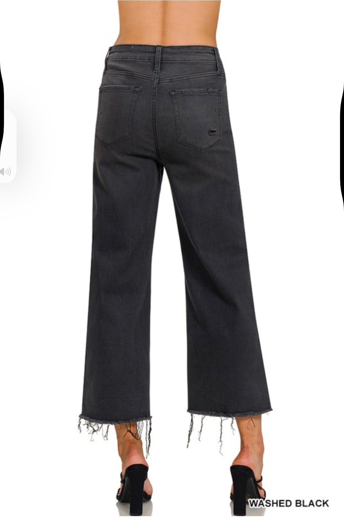High Rise Washed Black Cropped Jean Pants