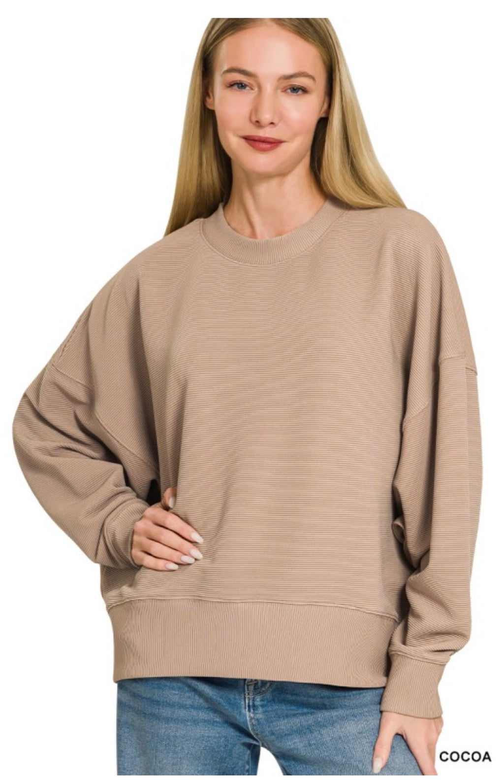 Ribbed Balloon Sleeve Pullover