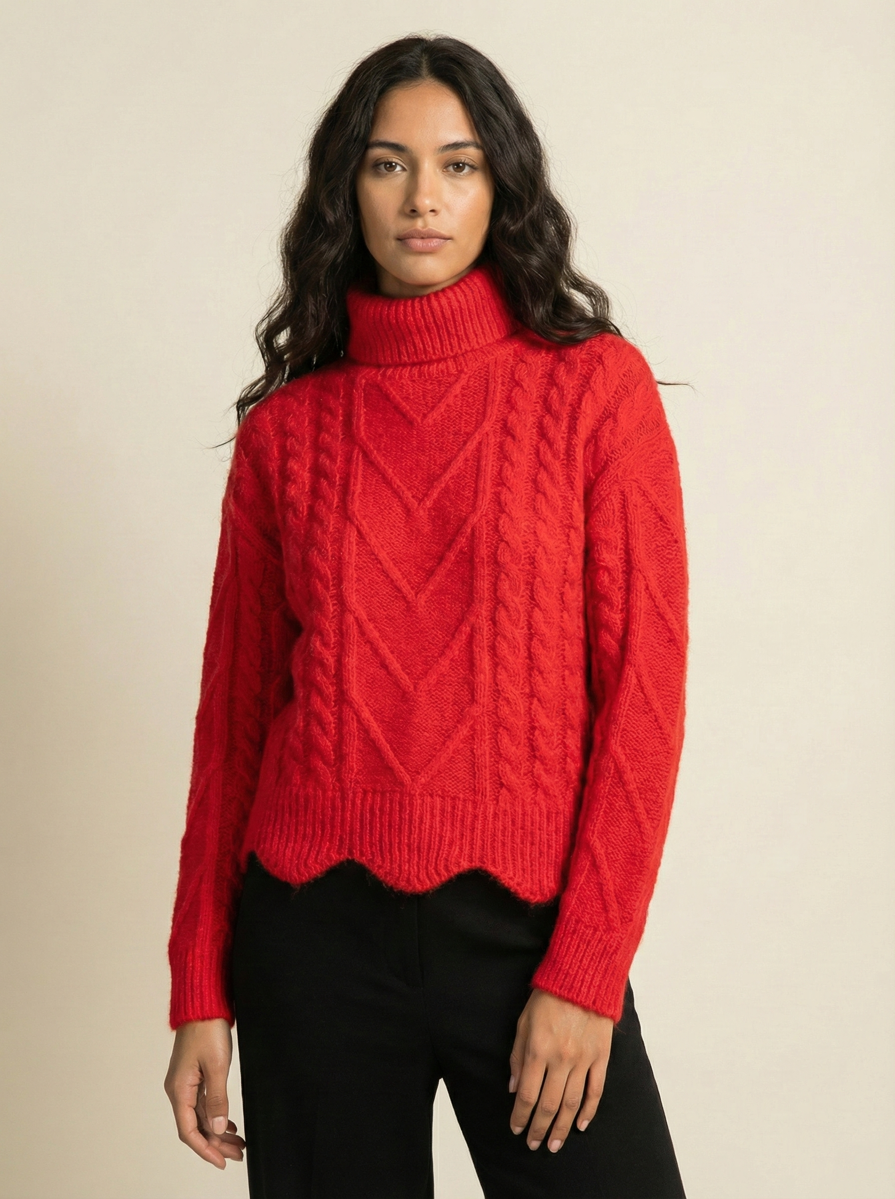 Turtleneck Scallop Hem Sweater